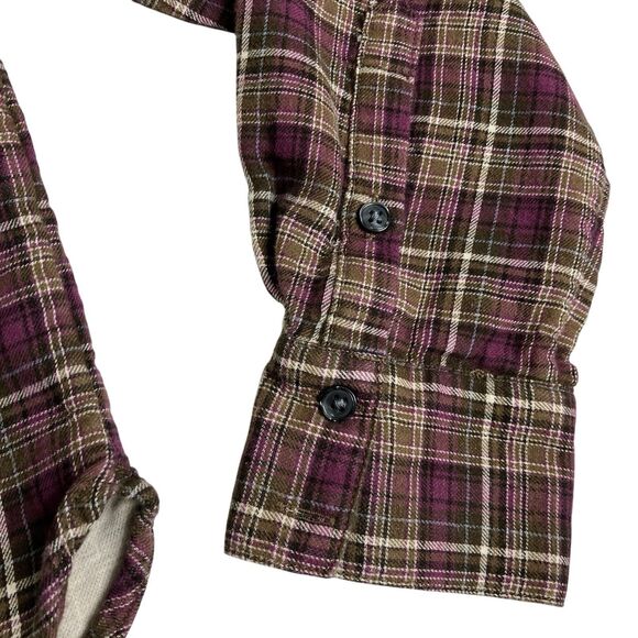 Banana Republic Top Womens S Sugar Plum Plaid Flannel Ruffle Neck Preppy Boho - Picture 8 of 14